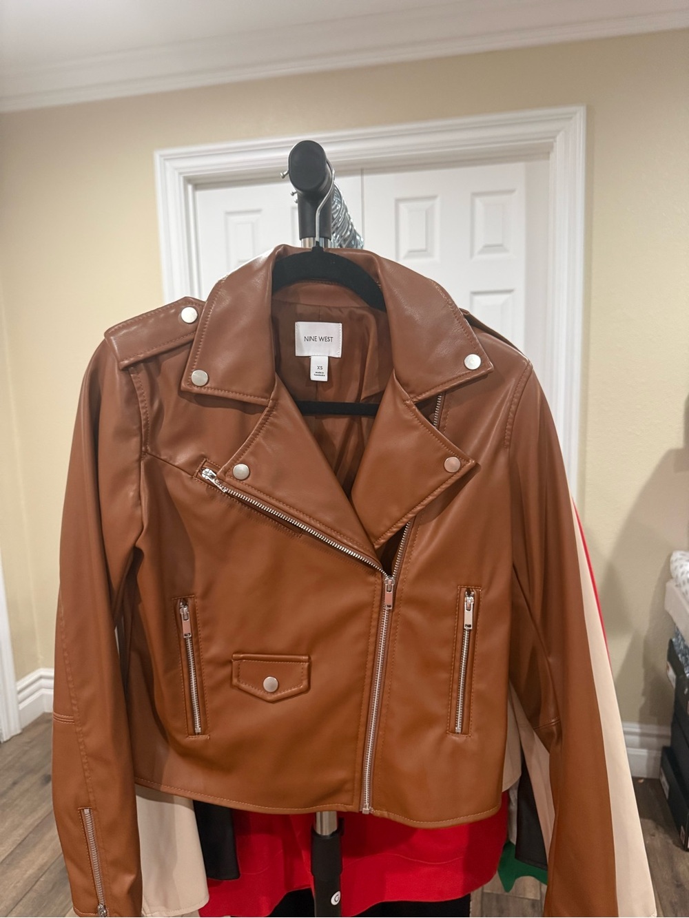 Nine West Cognac Faux Leather Moto Jacket